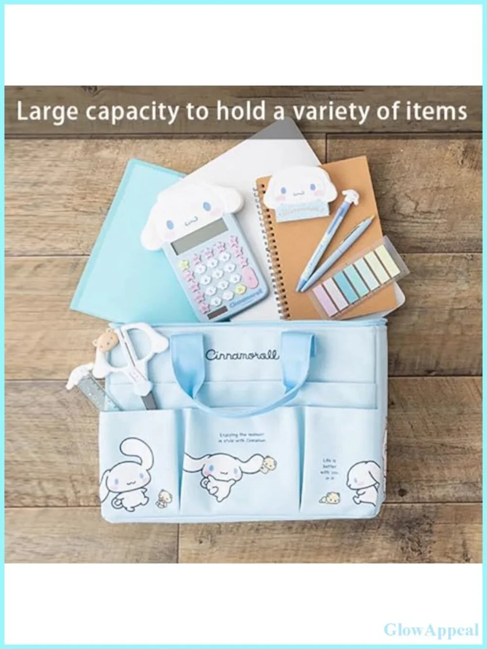 Cute Canvas Tote Bag with Top Zipper, 4 Pockets, Lightweight Oxford Cloth